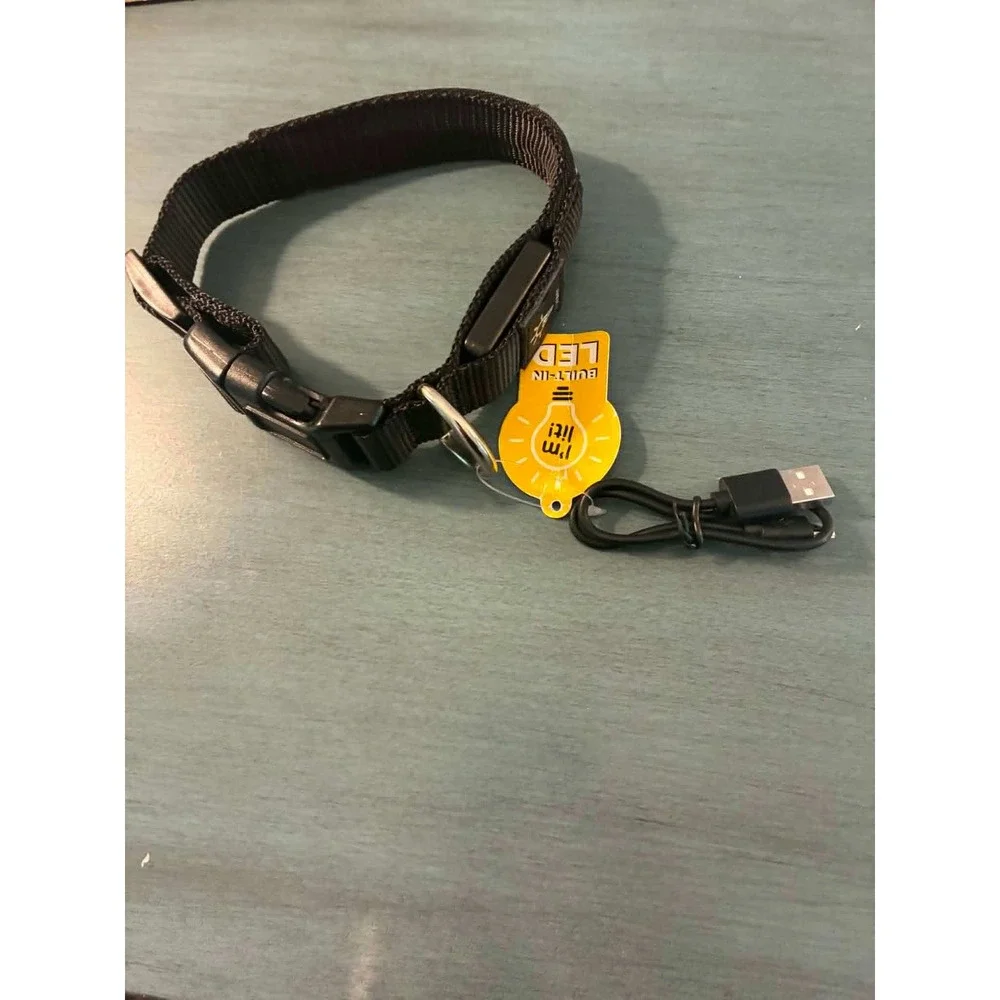 Play On LED Dog Collar Small/Medium Black New USB Rechargeable Light Up Safety